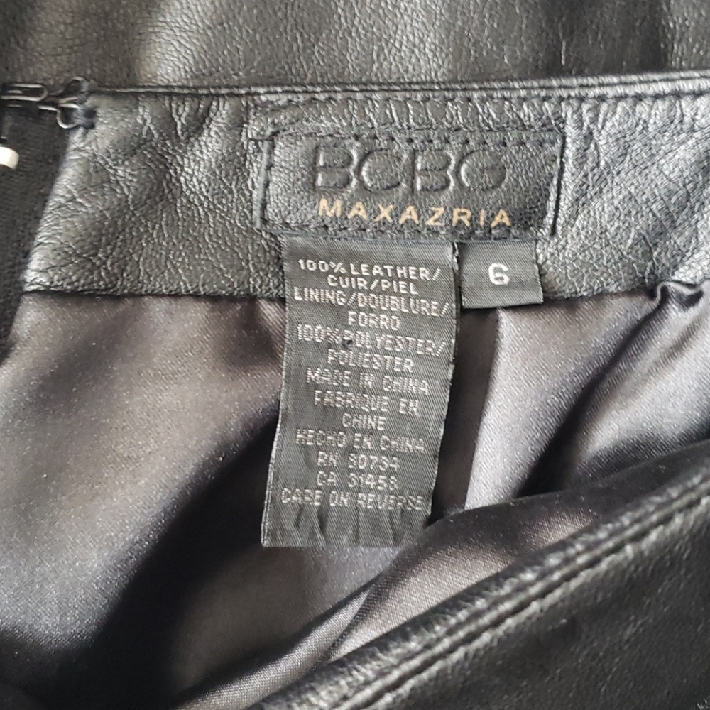 BCBG black leather skirt